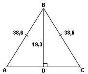 Боковая сторона равнобедренного треугольника 38,6, а высота, проведенная к основанию - 19,3